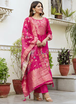 Thumbnail for Vegaa Fashion Pink Viscose Silk Beads Work Desginer Suit