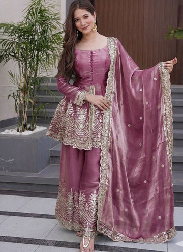 Vegaa Fashion Dark-Pink Embroidered Fendi Silk Salwar Suit - Dista