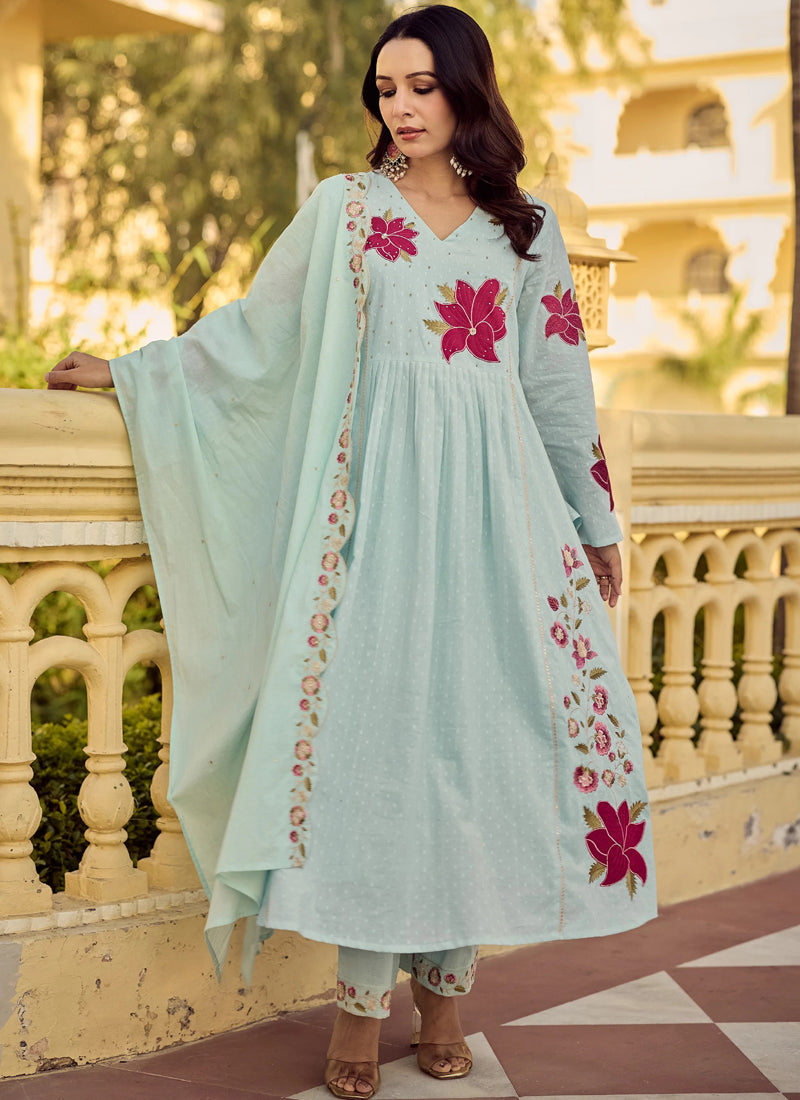 Vegaa Fashion Sea-Green Embroidered Chanderi Anarkali Suit - Dista
