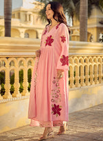 Thumbnail for Vegaa Fashion Peach Embroidered Chanderi Anarkali Suit - Dista