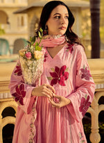 Thumbnail for Vegaa Fashion Peach Embroidered Chanderi Anarkali Suit - Dista