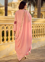 Thumbnail for Vegaa Fashion Peach Embroidered Chanderi Anarkali Suit - Dista
