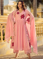 Thumbnail for Vegaa Fashion Peach Embroidered Chanderi Anarkali Suit - Dista