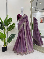 Thumbnail for Preksha Creation Women Crunchy Silk Fabric with Thread & Sequence work Saree - Distacart