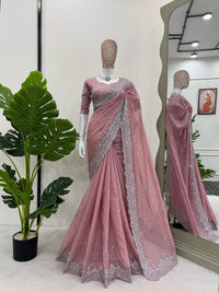 Thumbnail for Preksha Creation Women Heavy Tibby Silk Fabric with Thread & Sequence work Saree
