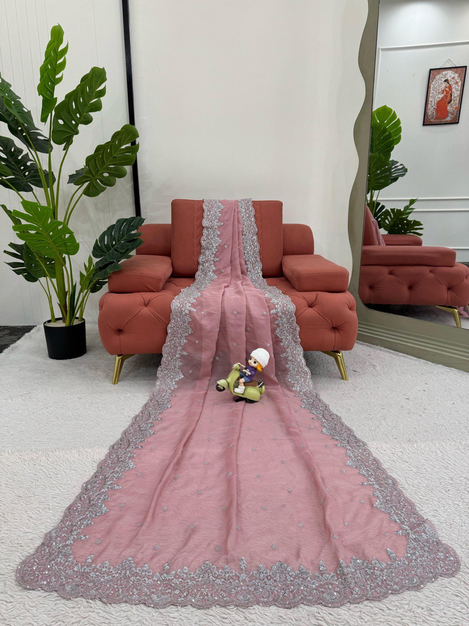 Preksha Creation Women Heavy Tibby Silk Fabric with Thread & Sequence work Saree