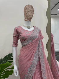 Thumbnail for Preksha Creation Women Heavy Tibby Silk Fabric with Thread & Sequence work Saree