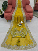 Thumbnail for Preksha Creation Women Heavy Tibby Silk Fabric with Thread & Sequence work Saree - Distacart