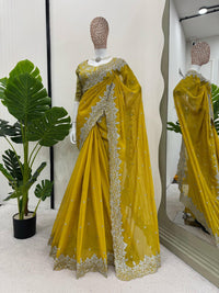 Thumbnail for Preksha Creation Women Heavy Tibby Silk Fabric with Thread & Sequence work Saree
