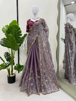 Thumbnail for Preksha Creation Women Zimmy Chu Fabric with Thread & Sequence work Saree - Distacart