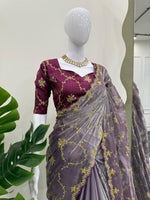 Thumbnail for Preksha Creation Women Zimmy Chu Fabric with Thread & Sequence work Saree - Distacart