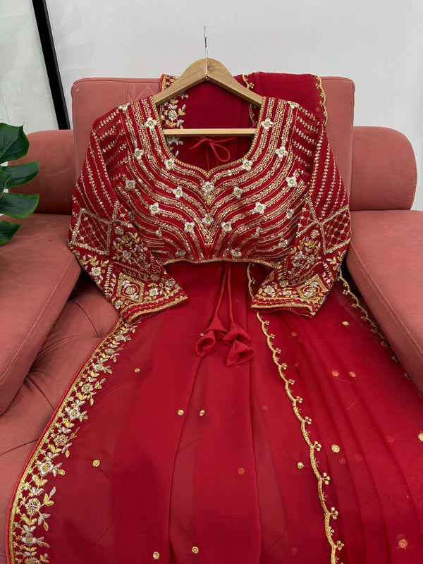 Preksha Creation Women Faux Georgette Fabric with Thread & Sequence work Saree With Dupatta - Distacart