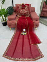 Thumbnail for Preksha Creation Women Faux Georgette Fabric with Thread & Sequence work Saree With Dupatta - Distacart