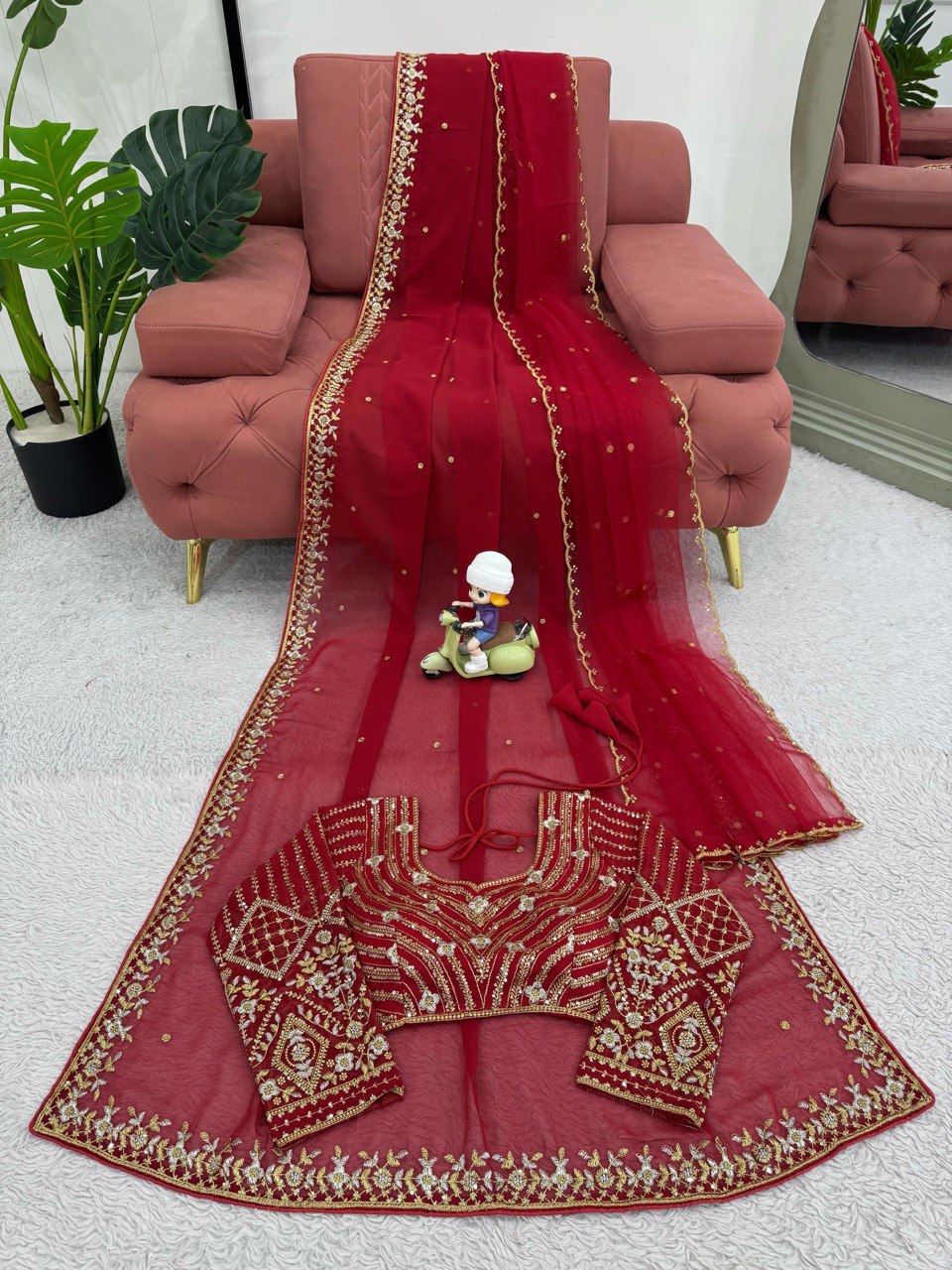 Preksha Creation Women Faux Georgette Fabric with Thread & Sequence work Saree With Dupatta - Distacart