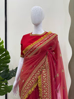 Thumbnail for Preksha Creation Women Twil Net Fabric with Coding & Thread with Sequence work Saree - Distacart