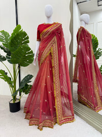 Thumbnail for Preksha Creation Women Twil Net Fabric with Coding & Thread with Sequence work Saree