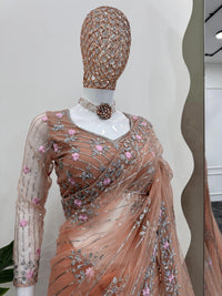 Thumbnail for Preksha Creation Women Soft Net Fabric with Thread & Sequence work Saree