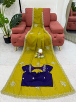 Thumbnail for Preksha Creation Women Tesla Chiffon Fabric with Thread & Sequence work Saree - Distacart