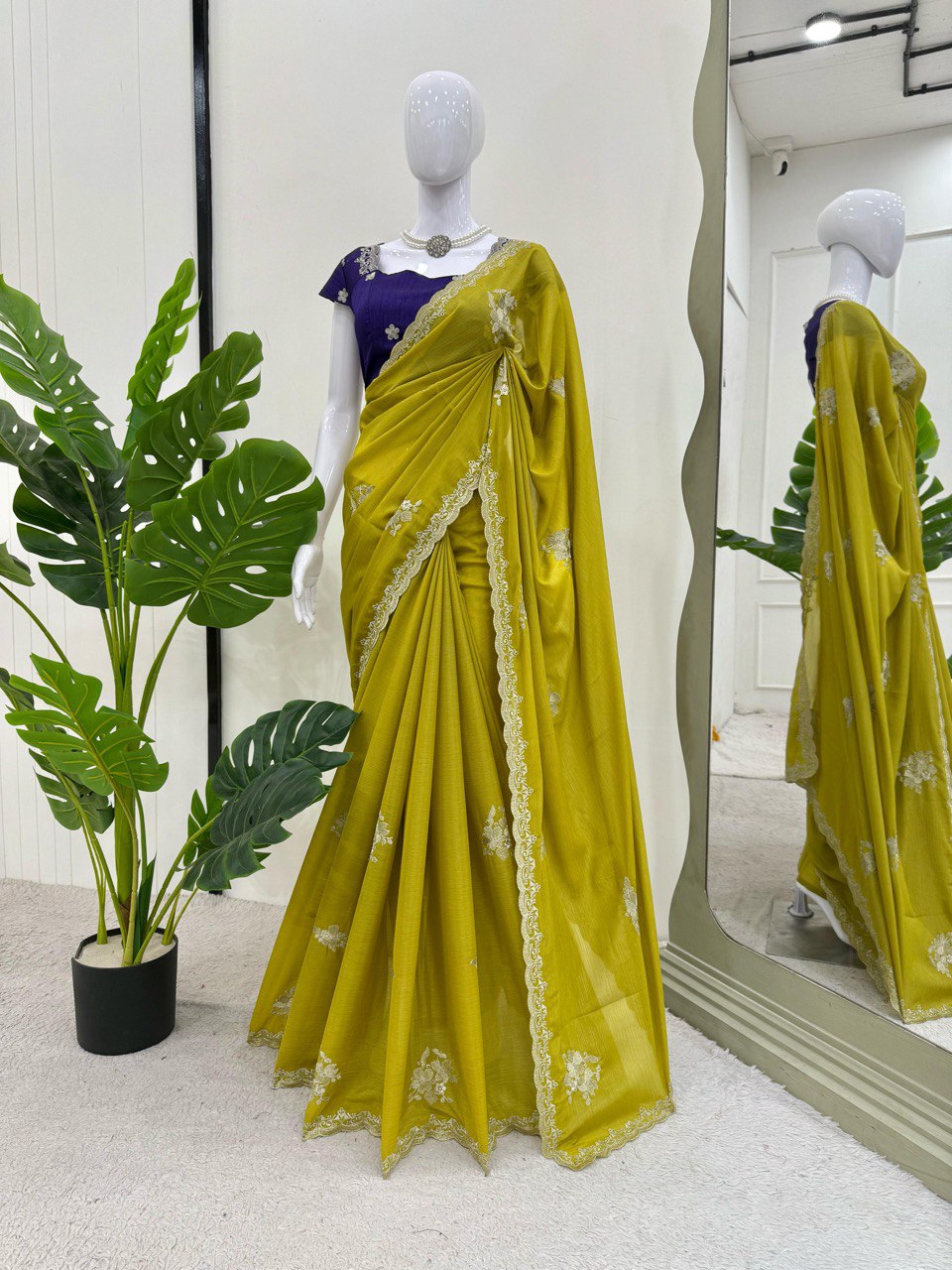 Preksha Creation Women Tesla Chiffon Fabric with Thread & Sequence work Saree - Distacart