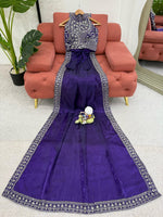 Thumbnail for Preksha Creation Women Jimmy Chu Fabric with Thread & Sequence work Saree - Distacart