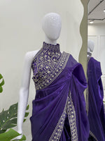 Thumbnail for Preksha Creation Women Jimmy Chu Fabric with Thread & Sequence work Saree - Distacart