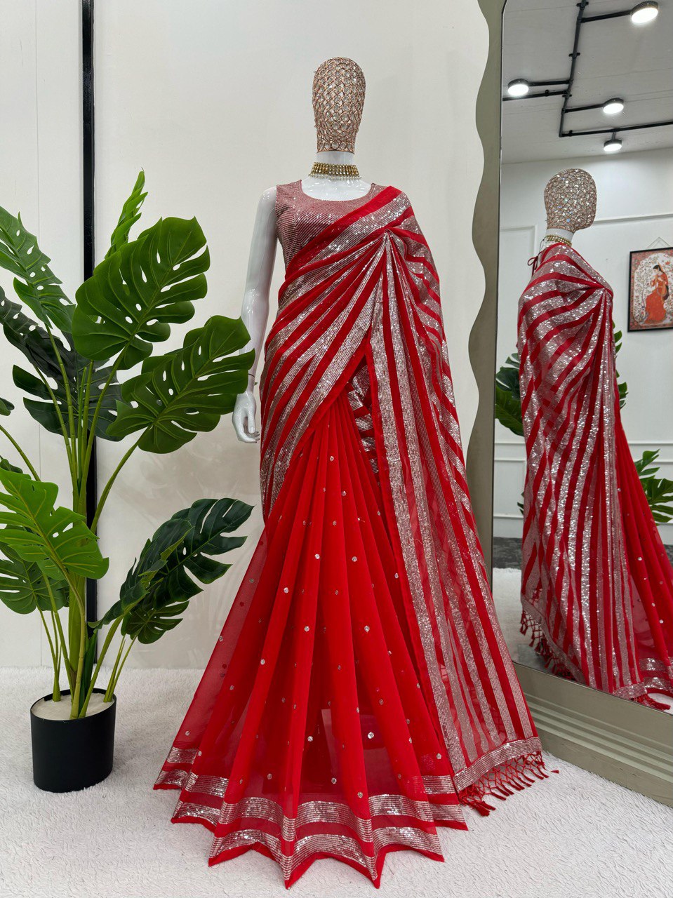Preksha Creation Women Faux Georgette Fabric with Thread & Sequence work Saree