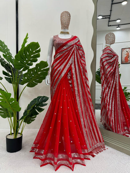 Preksha Creation Women Faux Georgette Fabric with Thread & Sequence work Saree