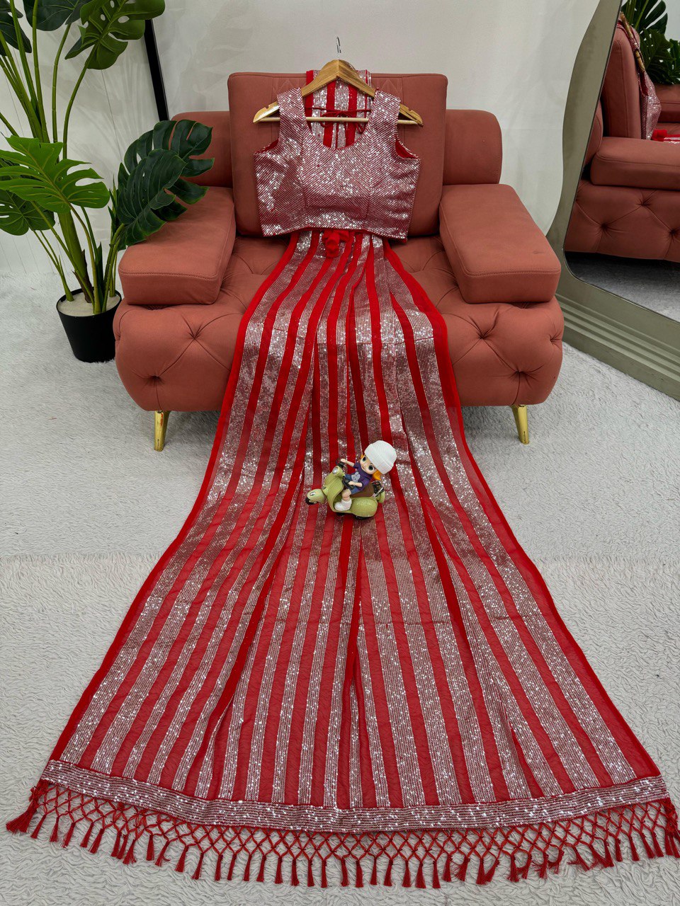 Preksha Creation Women Faux Georgette Fabric with Thread & Sequence work Saree - Distacart