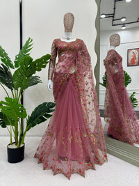 Thumbnail for Preksha Creation Women Soft Net Fabric with Thread & Sequence work Saree