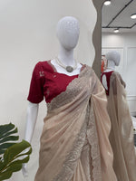 Thumbnail for Preksha Creation Women Jimmy Chu Fabric with Thread & Sequence work Saree - Distacart
