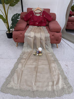 Thumbnail for Preksha Creation Women Jimmy Chu Fabric with Thread & Sequence work Saree - Distacart