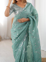 Thumbnail for Preksha Creation Women Gold Crush Fabric with Sequence work Saree - Distacart