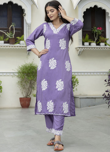 Vegaa Fashion Purple Embroidered Silk Blend Kurti Suit - Dista