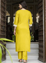 Thumbnail for Vegaa Fashion Yellow Embroidered Silk Blend Kurti Suit