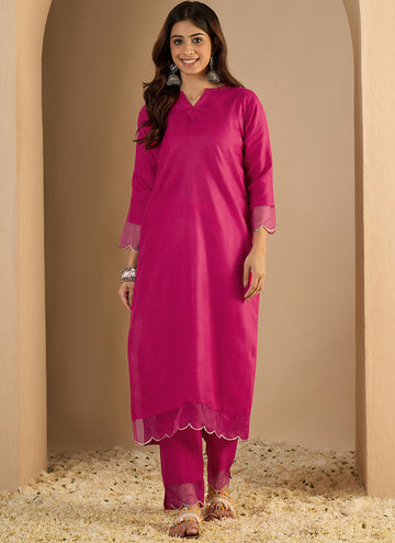 Vegaa Fashion Pink Embroidered Cotton Silk Kurti Suit - Dista