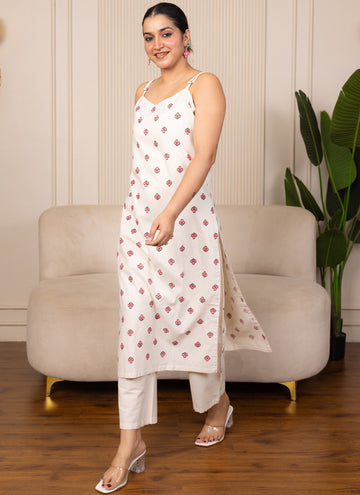 Vegaa Fashion Off-White Embroidered Woven Silk Kurti Suit - Dista