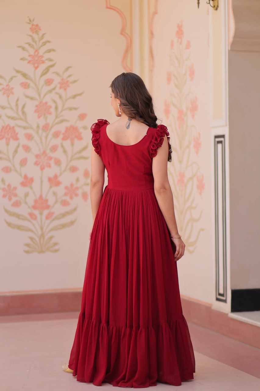 Preksha Creation Women Faux Blooming With Sequins Multithreaded Beads Embroidered work Gown