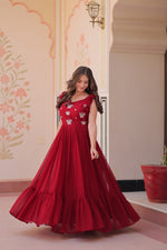 Thumbnail for Preksha Creation Women Faux Blooming With Sequins Multithreaded Beads Embroidered work Gown