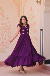 Thumbnail for Preksha Creation Women Faux Blooming With Sequins Multithreaded Beads Embroidered work Gown