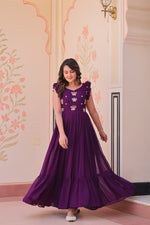 Thumbnail for Preksha Creation Women Faux Blooming With Sequins Multithreaded Beads Embroidered work Gown