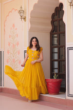 Thumbnail for Preksha Creation Women Faux Blooming With Sequins Multithreaded Beads Embroidered work Gown