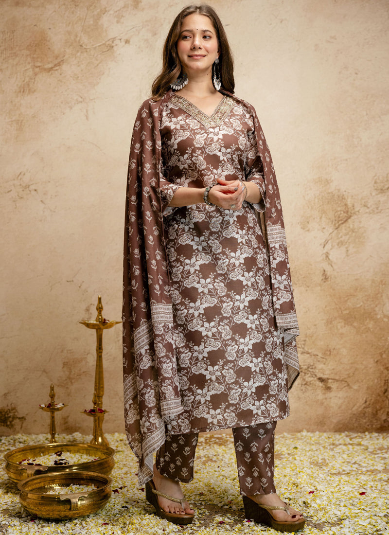 Vegaa Fashion Brown Printed Megic Cotton Salwar Suit - Dista
