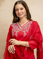Thumbnail for Vegaa Fashion Red Embroidered Chanderi Salwar Suit