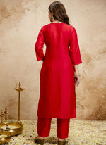 Thumbnail for Vegaa Fashion Red Embroidered Chanderi Salwar Suit