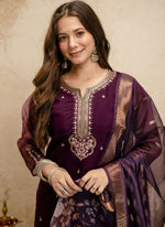 Thumbnail for Vegaa Fashion Wine Embroidered Chanderi Salwar Suit