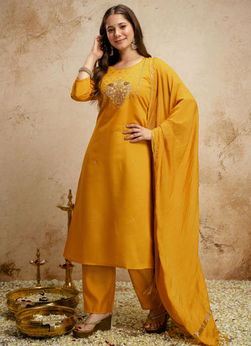 Vegaa Fashion Yellow Embroidered Chanderi Salwar Suit - Dista