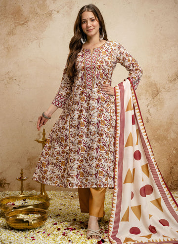 Vegaa Fashion Off-White Printed Megic Cotton Salwar Suit - Dista