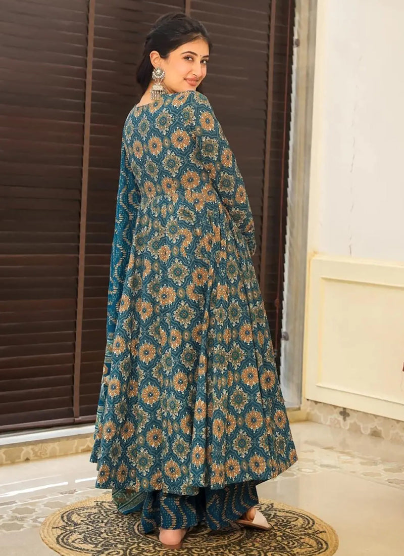 Vegaa Fashion Aqua Blue Muslin Printed Designer Palazzo Suit
