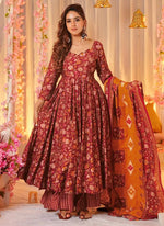 Thumbnail for Vegaa Fashion Red Muslin Printed Designer Palazzo Suit