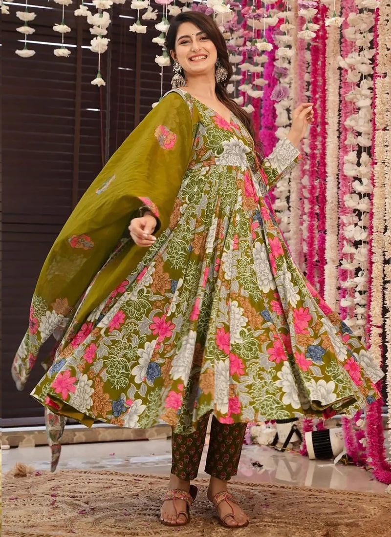 Vegaa Fashion Mehendi Muslin Printed Designer Palazzo Suit